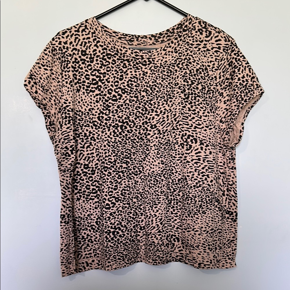 LOFT Tan and Black Animal Print Short Sleeve Top size XL